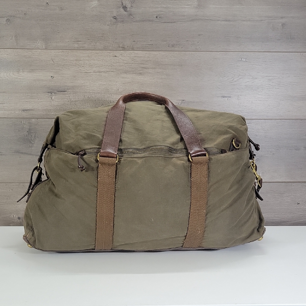 Men's J.Crew Waxed Olive Green Canvas & Brown Leather Travel Duffle Bag